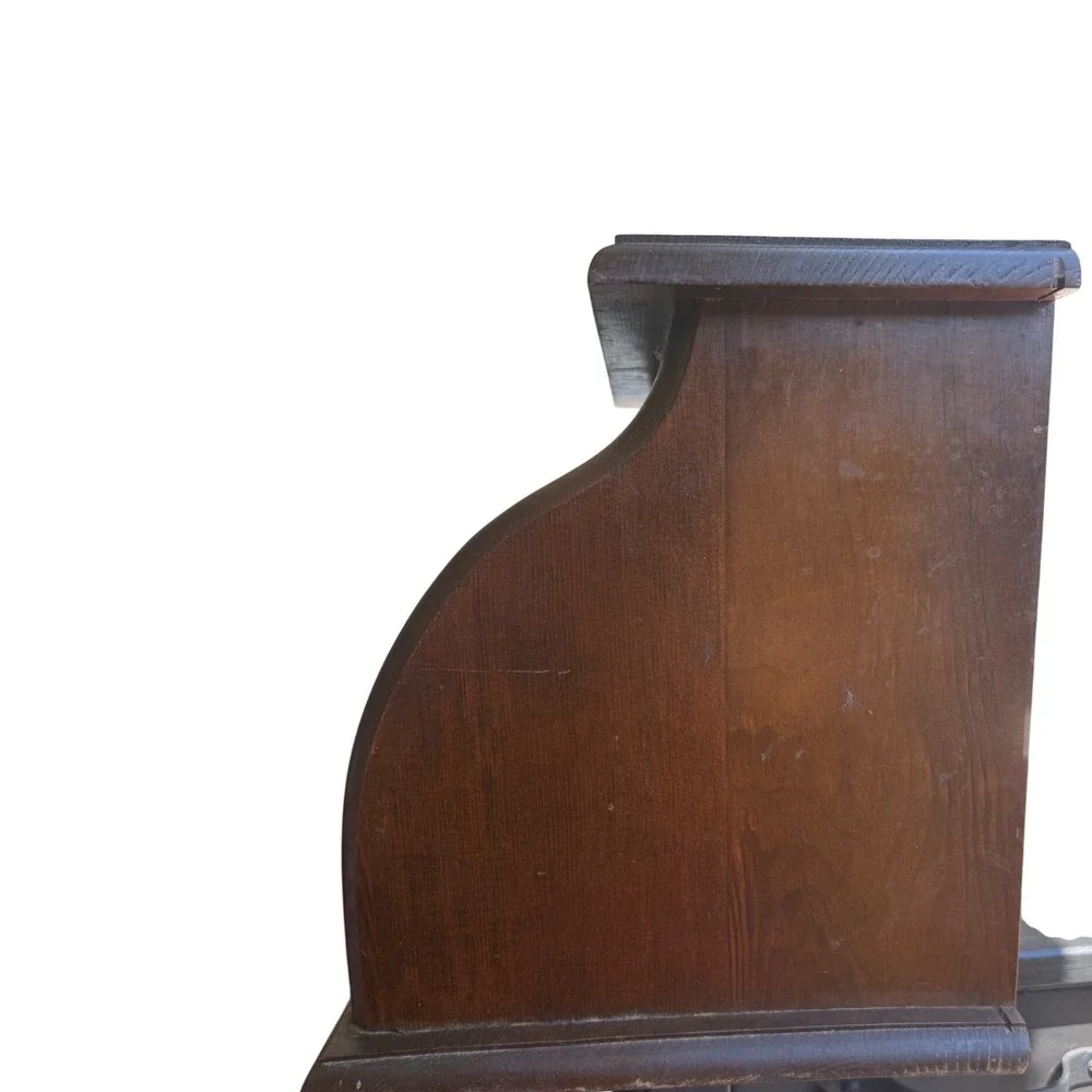 Vintage Wood Roll Top Bread Box Dark Brown Rustic Farmhouse Kitchen Storage Bin
